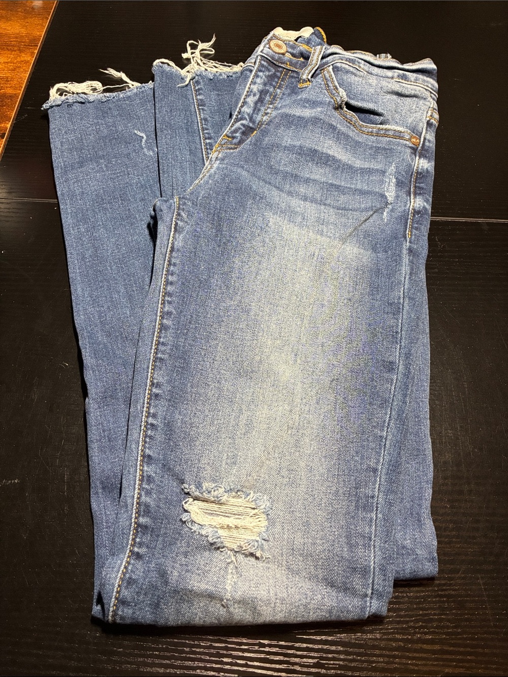 Women’s Light Blue Distressed Straight Jeans